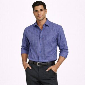 Club Room Regular Fit Blue Checkered Long Slv Button-Up Shirt Work Party Preppy
